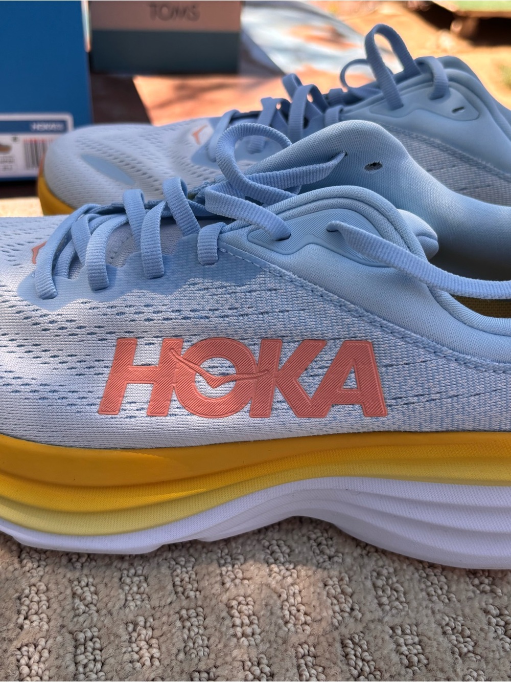 Hoka One One Bondi 8 Blue With Yellow Accents-Size Women’s 10.5B - Picture 2 of 7